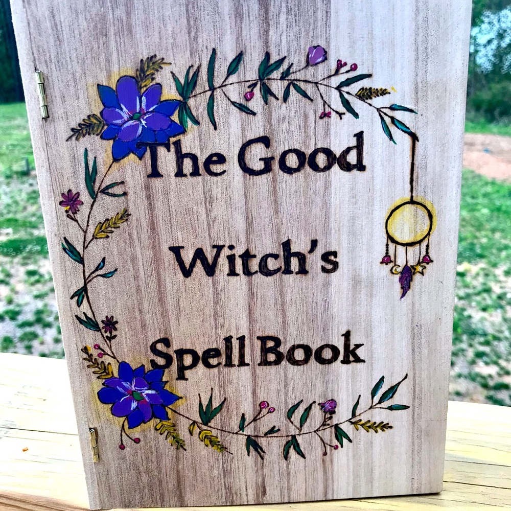 Wood burned and hand painted floral designed trinket box